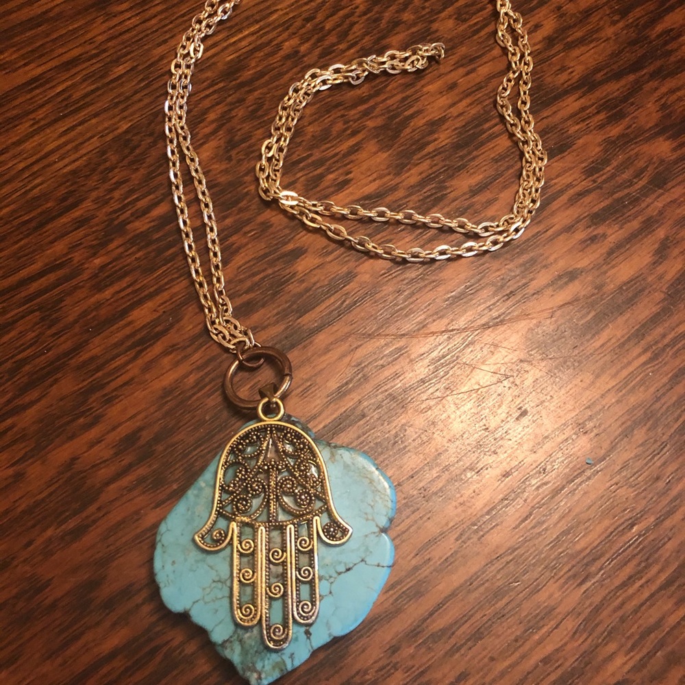 Turquoise & Gold Hamsa Pendant Necklace